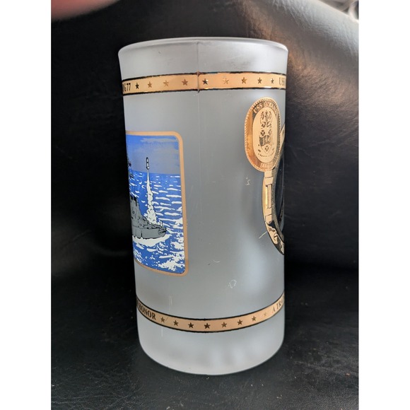 USS O'Kane DDG 77 Frosted Glass Beer Stein Navy Destroyer Mug Gold Trim 6in - Picture 7 of 10